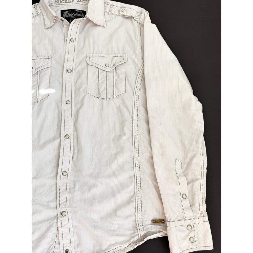Buckle Black Mens Slim Fit Textured Snap Front Shirt Large White Western Y2K - Picture 5 of 9